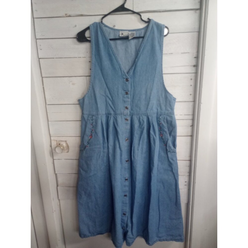 Womens Size Medium New Look Brand Blue Denim Jumper Dress Sleeveless Cottagecore